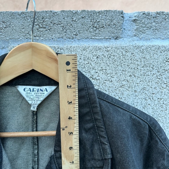 Vintage Denim Coat Oversized Womens S Trench Long Black Wash Jacket - Picture 5 of 7